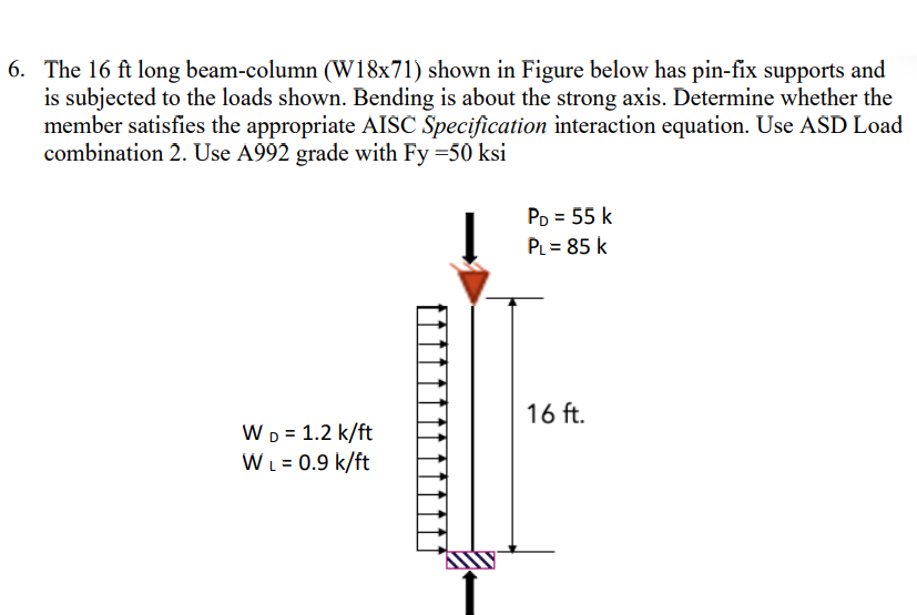 Solved The 16 ft long beam-column (W18x71) shown in Figure | Chegg.com