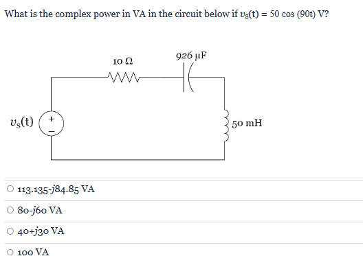 Solved What is the complex power in VA in the circuit below | Chegg.com