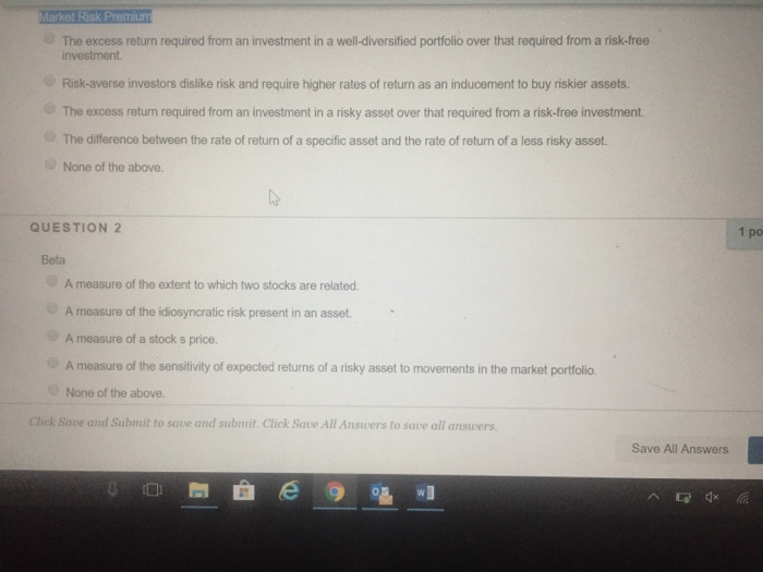 Solved The excess return required from an investment in a | Chegg.com