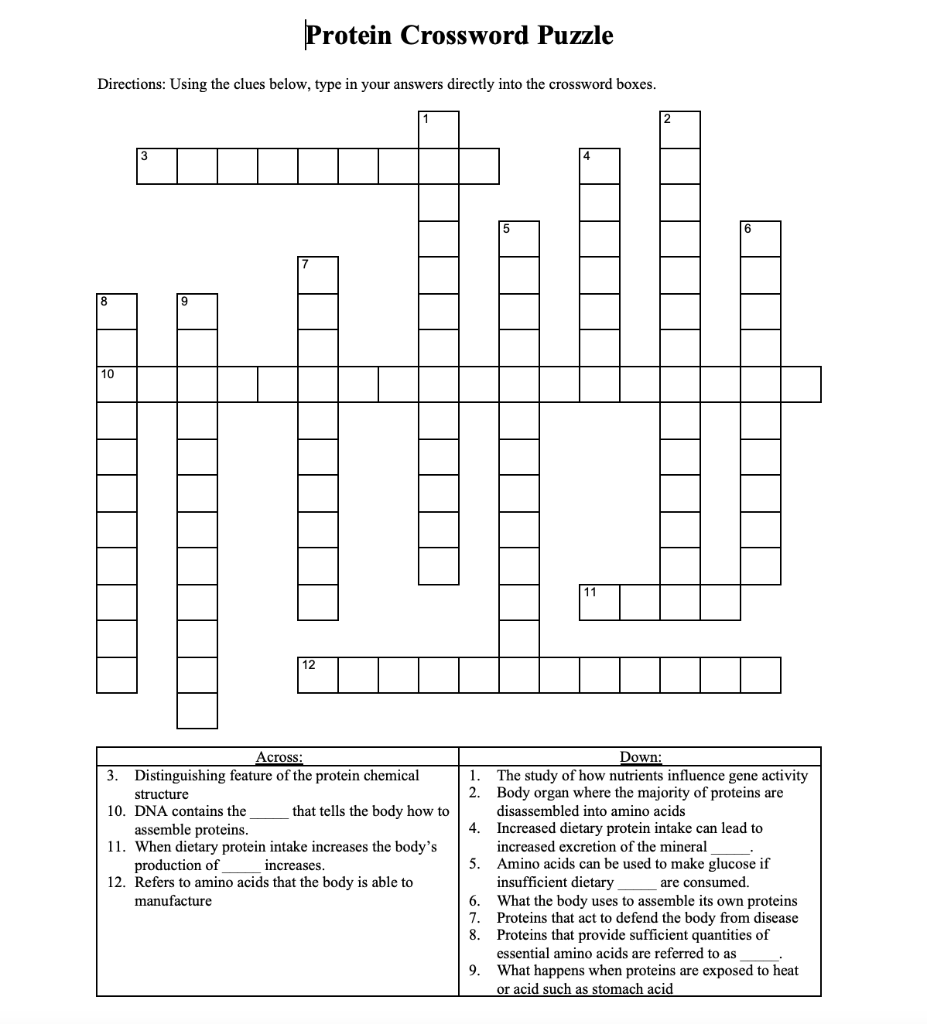 Solved Protein Crossword Puzzle Directions: Using the clues Chegg com