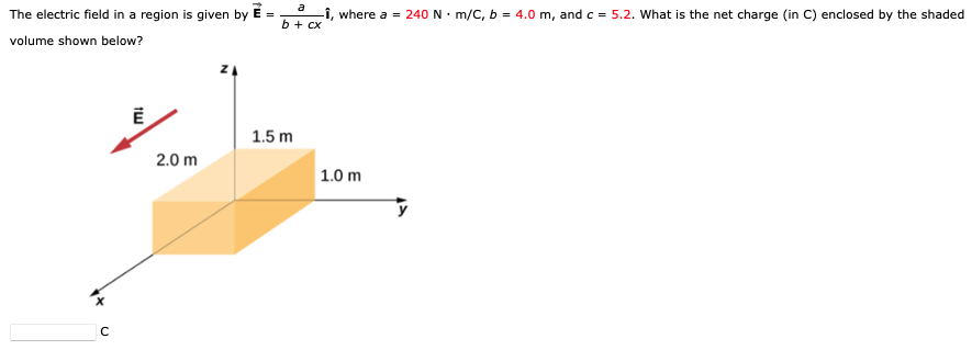 Solved The electric field in a region is given by E=b+cxai^, | Chegg.com