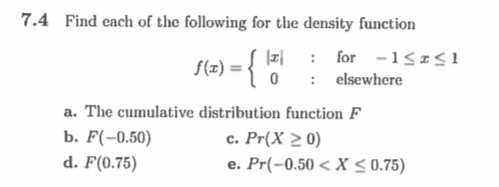 Solved 7.4 Find each of the following for the density | Chegg.com