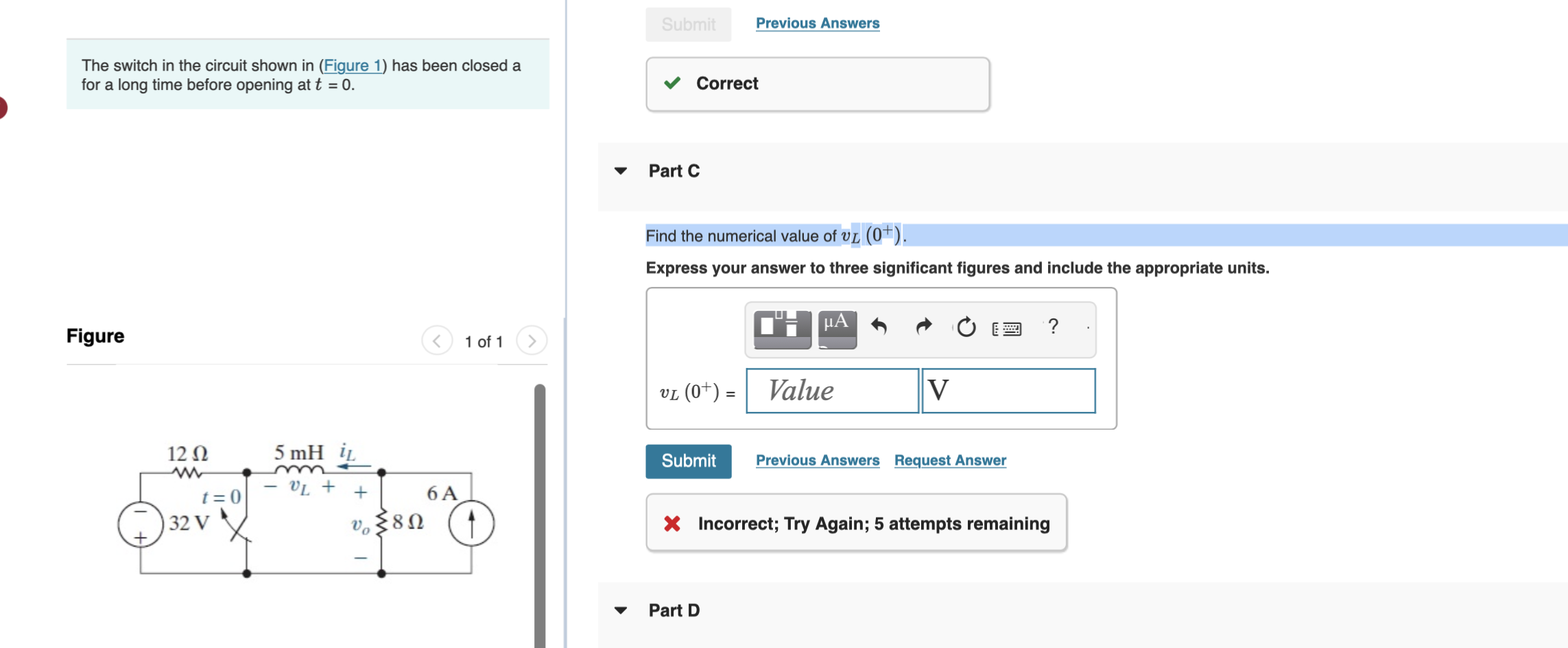 Solved The switch in the circuit shown in (Figure 1) has | Chegg.com