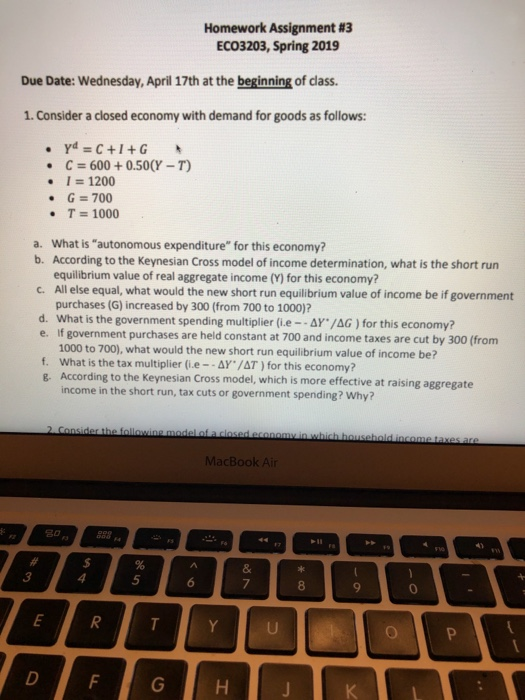 Solved Homework Assignment #3 ECO3203, Spring 2019 Due Date: | Chegg.com