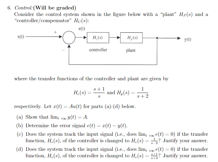 Solved 6. Control:(will Be Graded) Consider The Control 