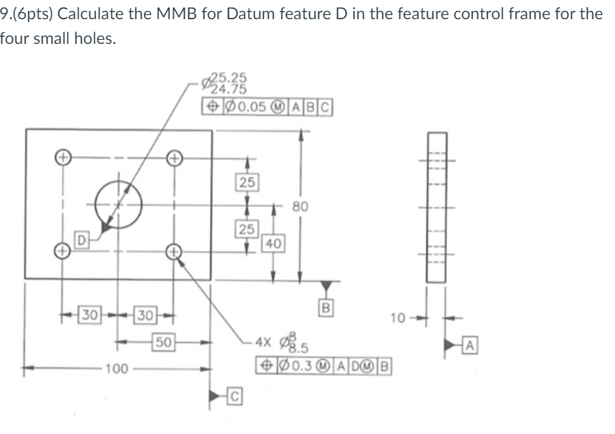 Solved 9.(6pts) Calculate the MMB for Datum feature D in the | Chegg.com