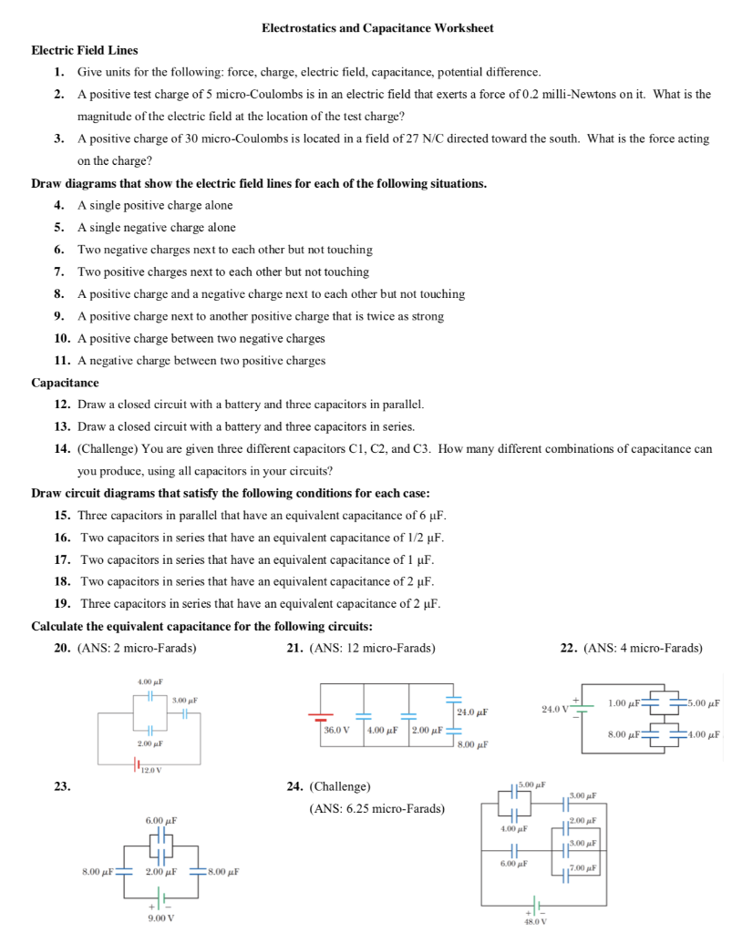 Solved Electrostatics and Capacitance Worksheet Electric