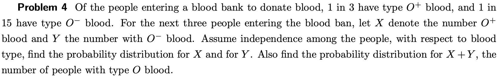 Solved Problem 4 Of the people entering a blood bank to | Chegg.com