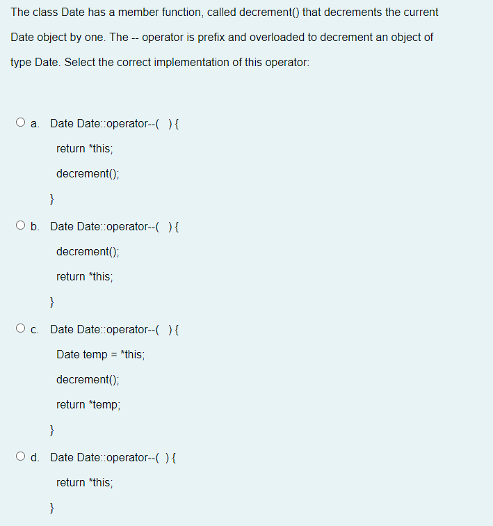 Solved The class Date has a member function, called | Chegg.com