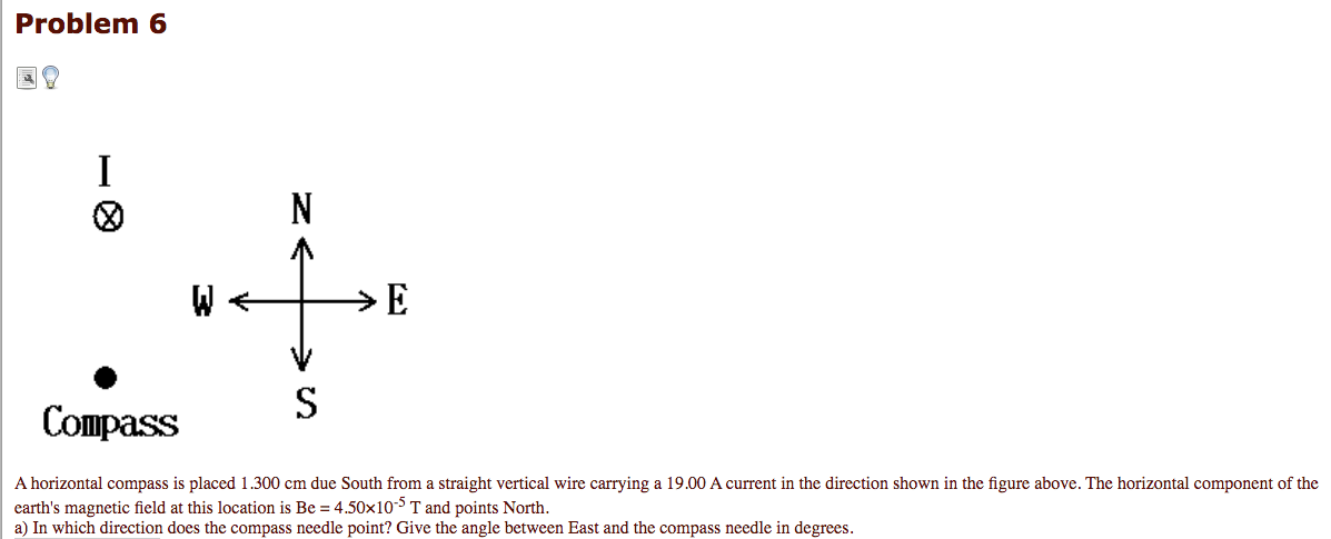 Solved Problem 6 N WA >E Compass A horizontal compass is | Chegg.com