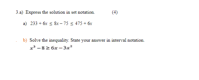 Solved 3.a) Express the solution in set notation. (4) a) 233 | Chegg.com