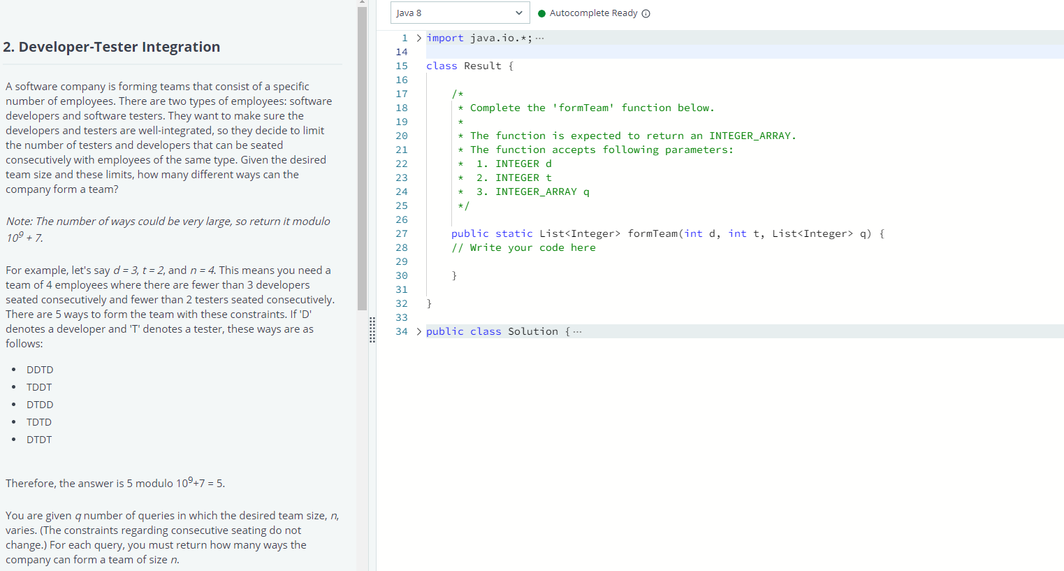 Java 8 Autocomplete Ready O 2. Developer-Tester | Chegg.com