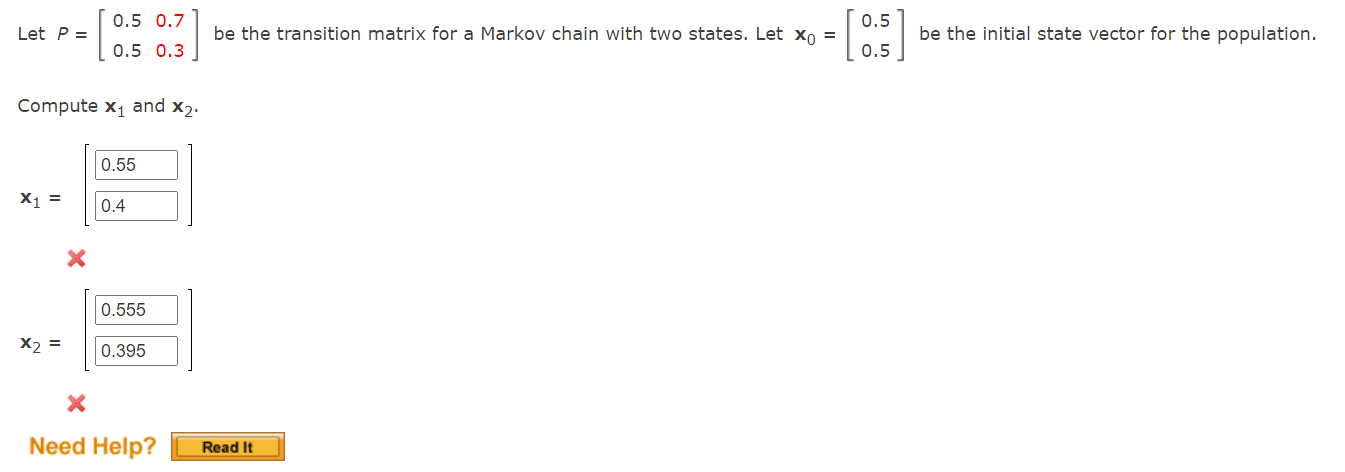 Solved Let P = 0.5 0.7 0.5 0.3 be the transition matrix for 