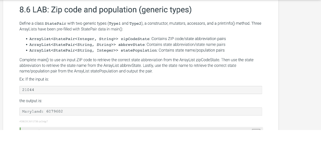 Solved 8.6 LAB Zip code and population (generic types)