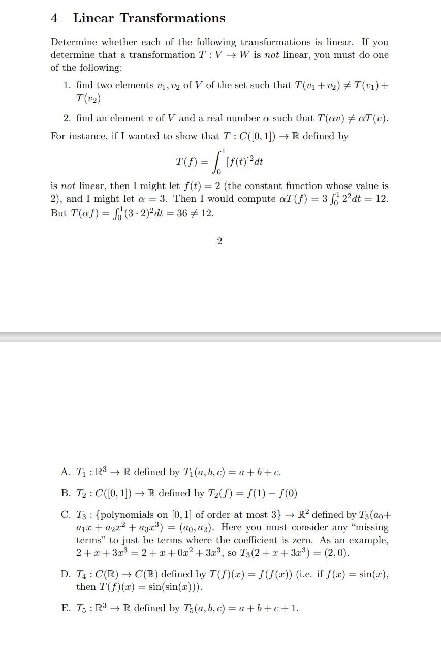 Solved 4 Linear Transformations Determine Whether Each Of | Chegg.com