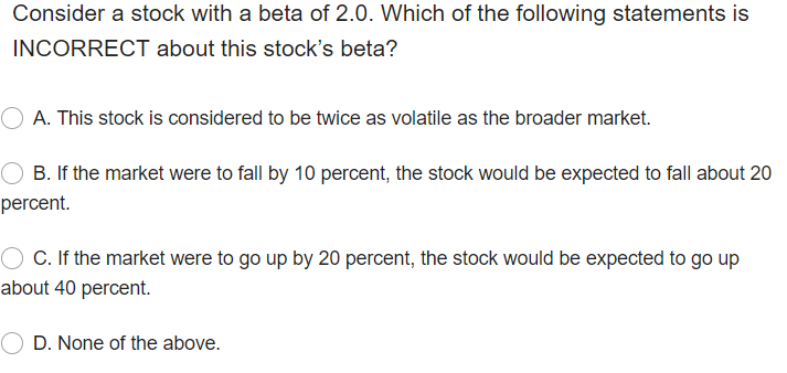 Solved Consider A Stock With A Beta Of 2.0. Which Of The | Chegg.com