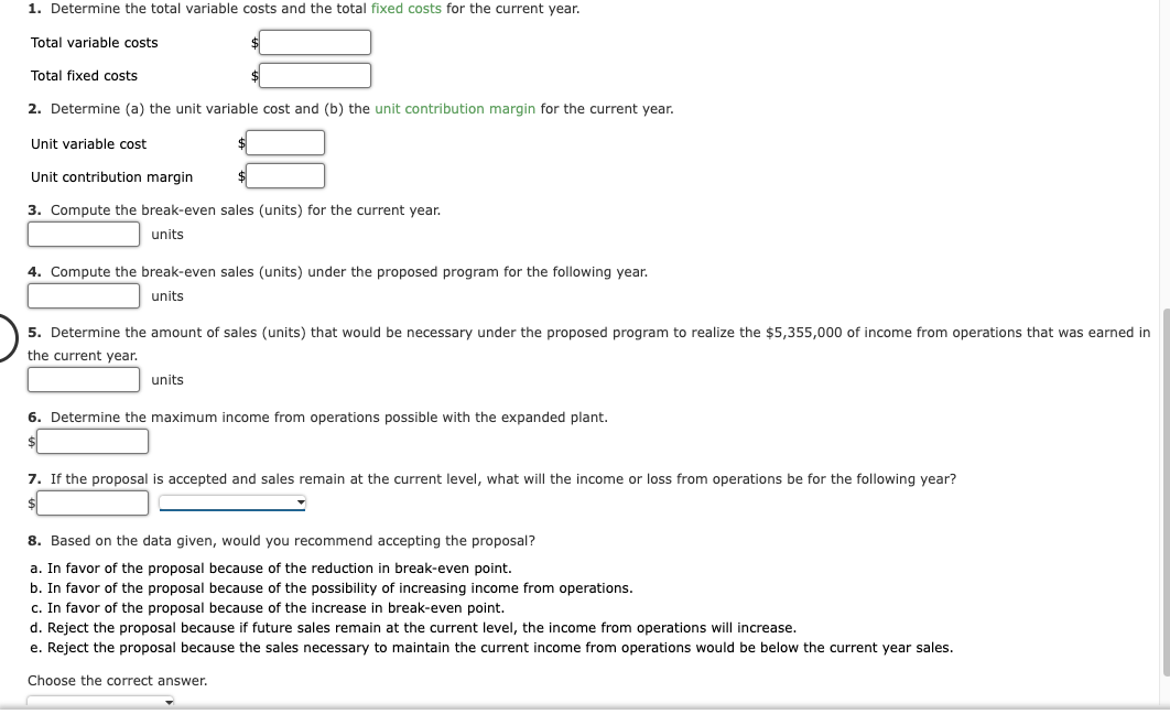 Solved 1. Determine the total variable costs and the total | Chegg.com