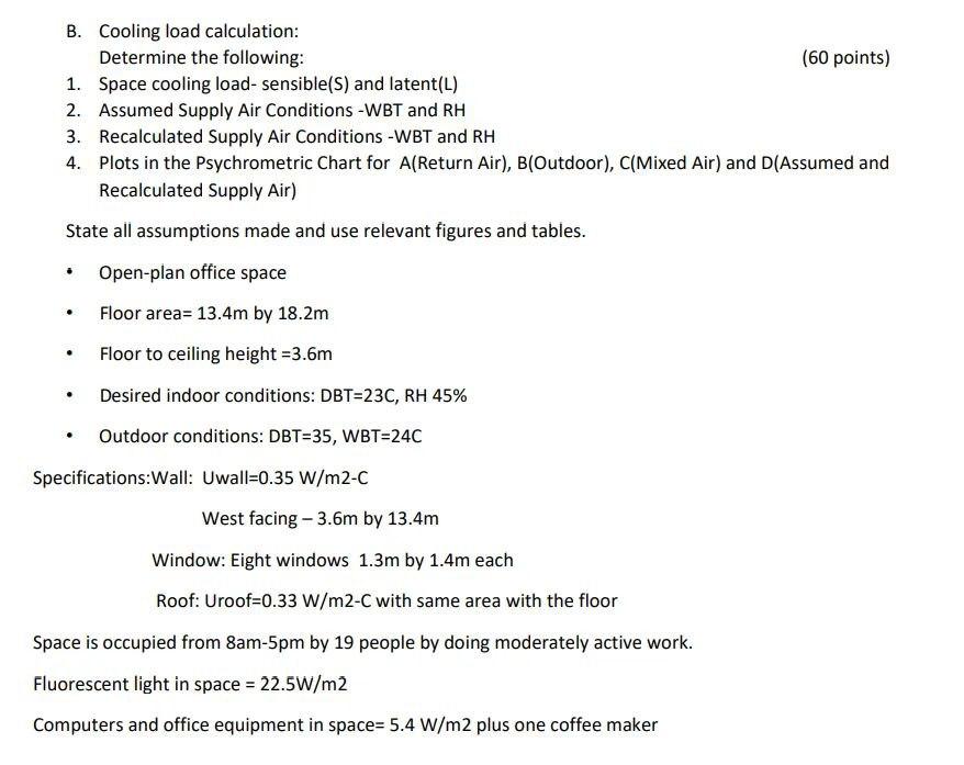 Solved B. Cooling Load Calculation: Determine The Following: | Chegg.com