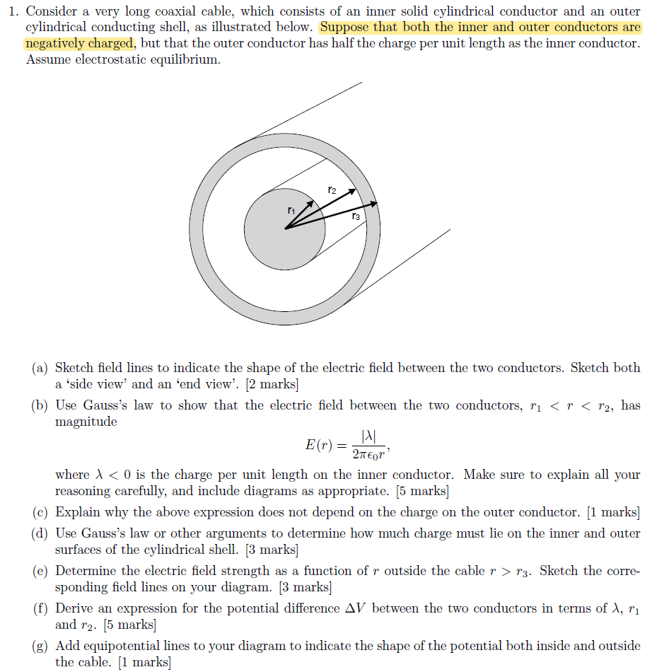 Solved 1. Consider a very long coaxial cable, which consists | Chegg.com