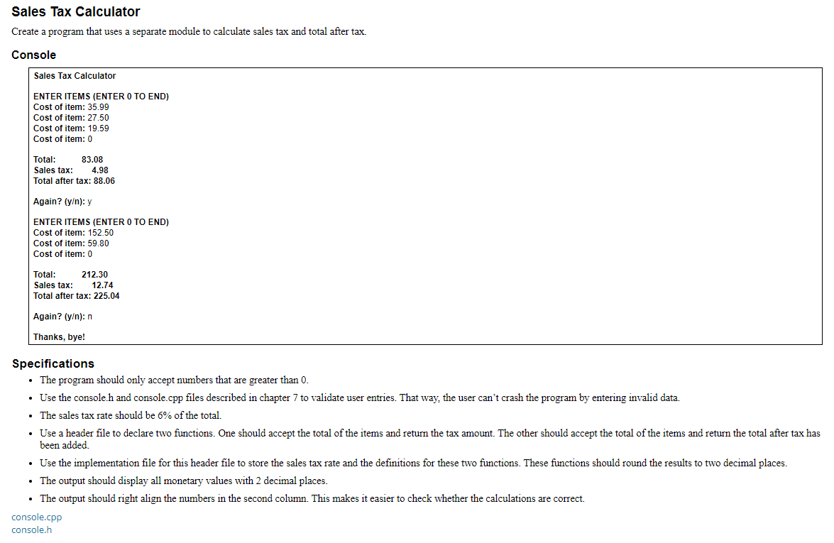 Solved Sales Tax Calculator Create a program that uses a | Chegg.com