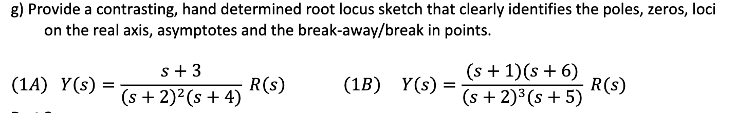Solved Please provide the root locus sketch for both 1A and | Chegg.com