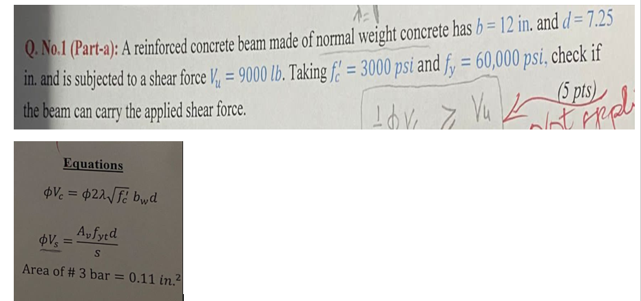 Solved = Q. No.1 (Part-a): A reinforced concrete beam made | Chegg.com