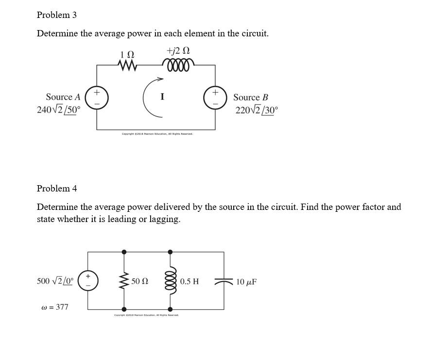 Solved Problem 3 Determine the average power in each element | Chegg.com