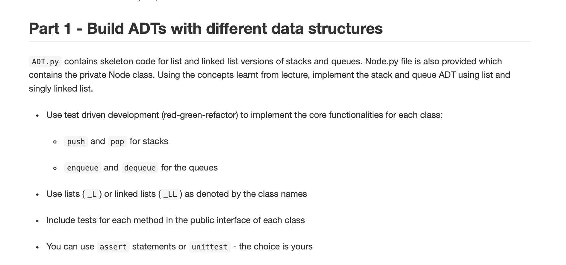 Solved ADT. py contains skeleton code for list and linked | Chegg.com