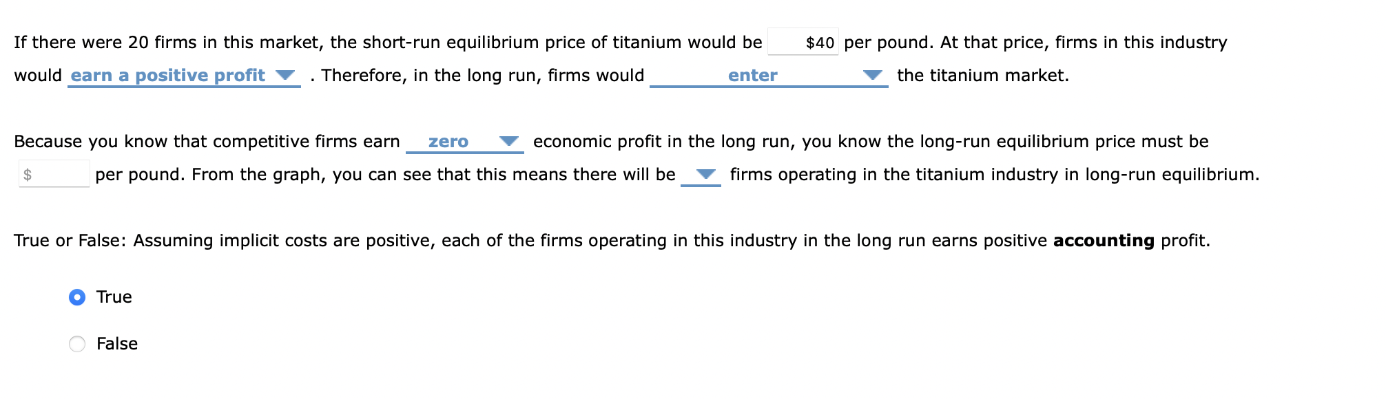 If there were 20 firms in this market, the short-run equilibrium price of titanium would be per pound. At that price, firms i