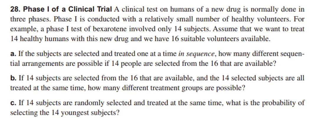 Solved 28. Phase I of a Clinical Trial A clinical test on | Chegg.com