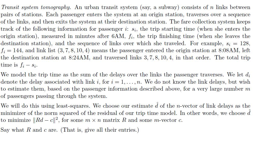 Transit system tomography. An urban transit system | Chegg.com