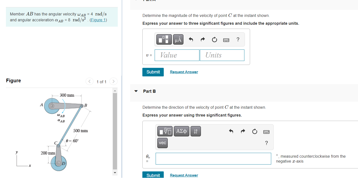 Solved Member AB has the angular velocity ωAB=4rad/s | Chegg.com