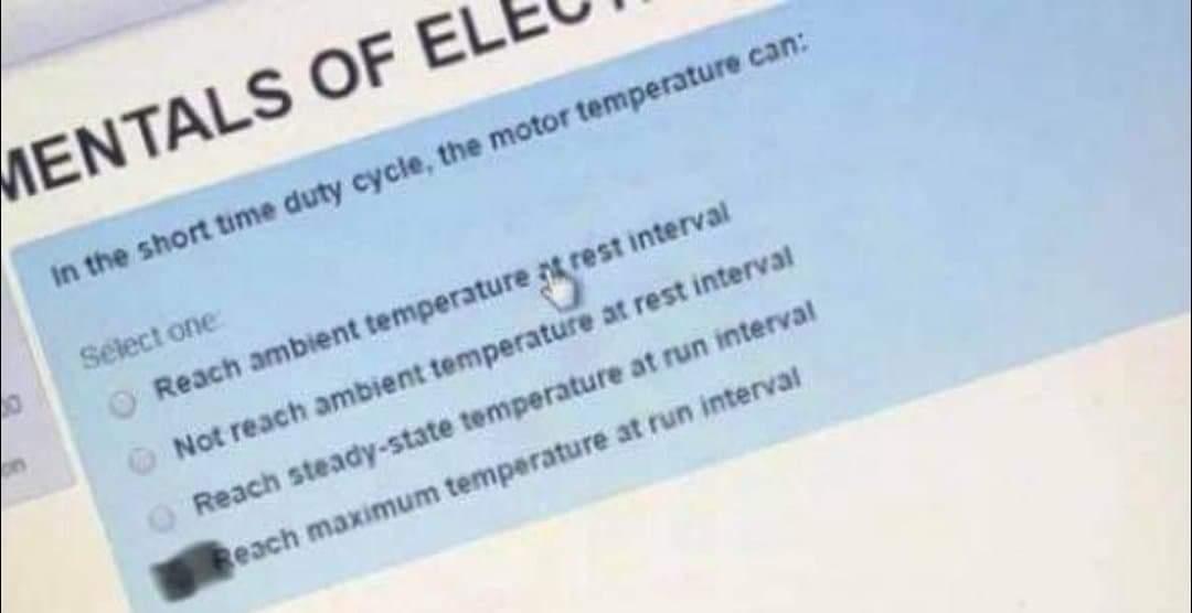 Solved MENTALS OF EL In the short time duty cycle, the motor