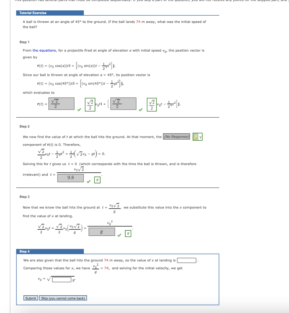 Solved Tutorial Exercise A ball is thrown at an angle of 45°