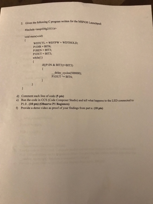Solved 3. Given the following C program written for the | Chegg.com