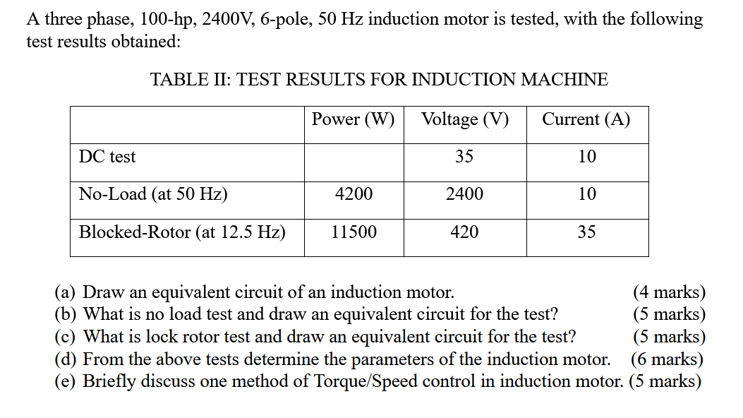 Solved A three phase, 100-hp, 2400V, 6-pole, 50 Hz induction | Chegg.com