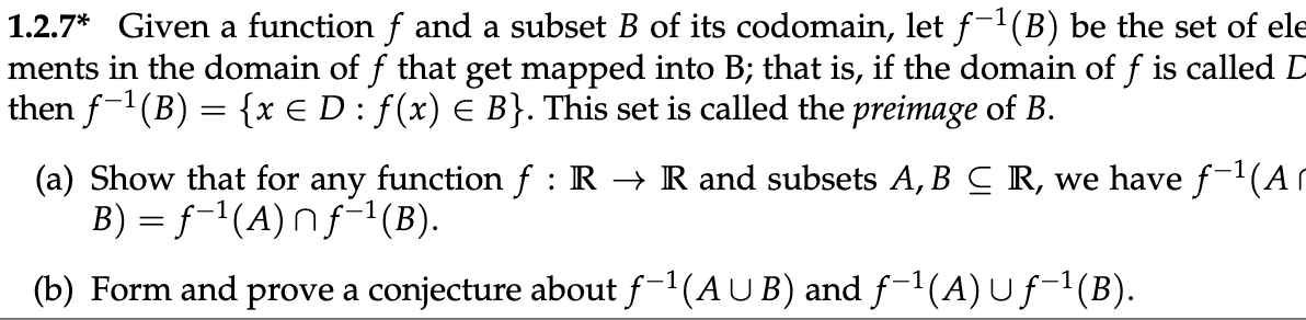 Solved 1.2.7* Given A Function F And A Subset B Of Its | Chegg.com