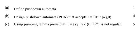 Solved 1 (a) Define Pushdown Automata. (b) Design Pushdown | Chegg.com