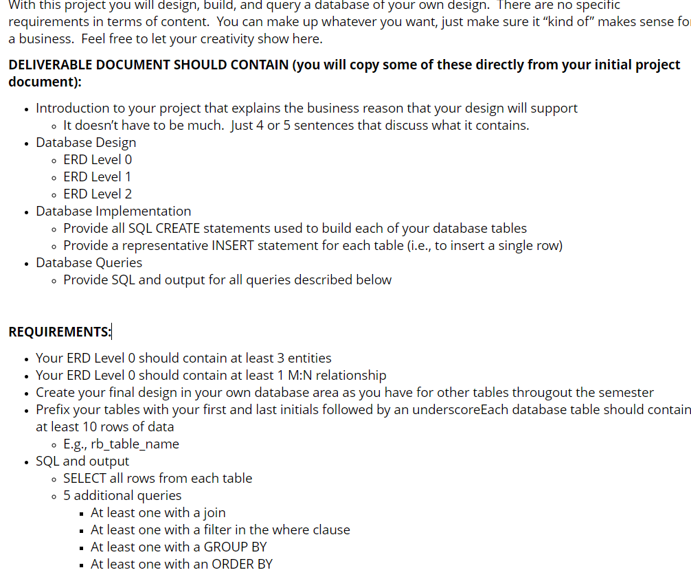 Solved With this project you will design, build, and query a | Chegg.com