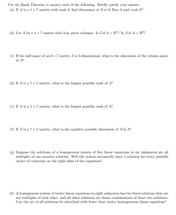 Solved Use the Rank Theorem to answer each of the following