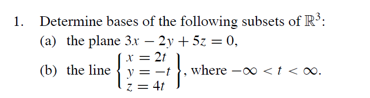 Solved 1. Determine bases of the following subsets of R3 : | Chegg.com