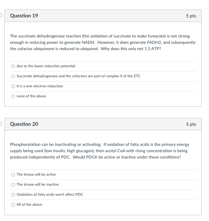 Solved > Question 19 5 Pts The Succinate Dehydrogenase | Chegg.com