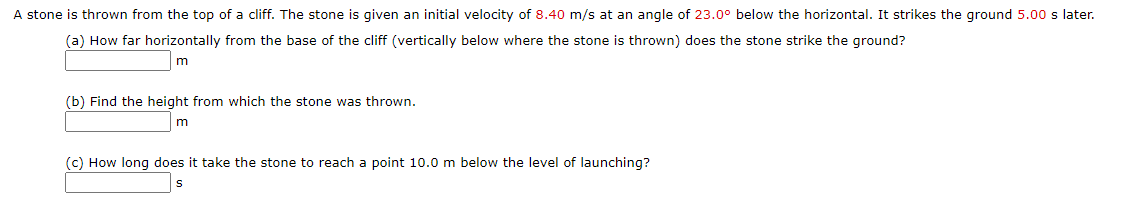Solved A stone is thrown from the top of a cliff. The stone | Chegg.com