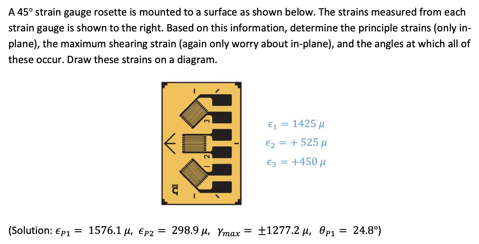 Solved A 45° strain gauge rosette is mounted to a surface as | Chegg.com