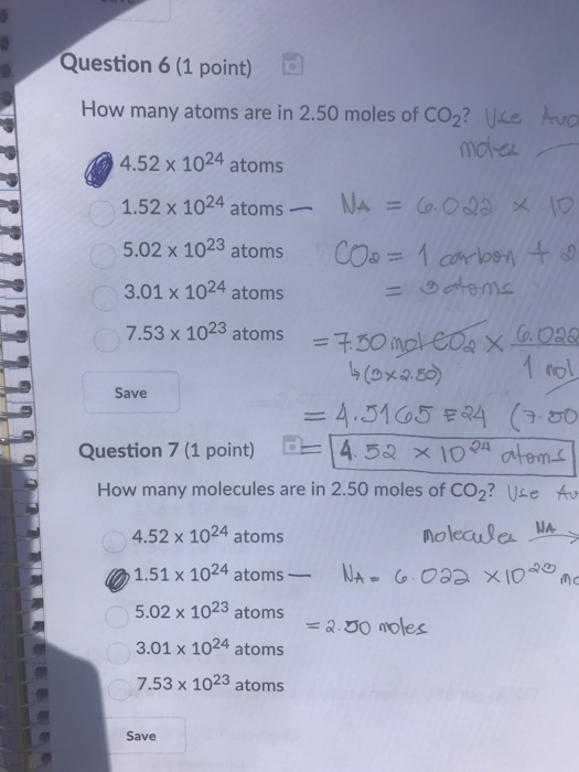 Solved Question 6 (1 point) How many atoms are in 2.50 moles