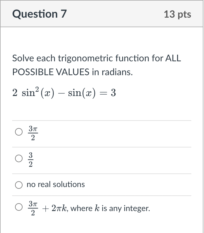 Solved Question 7Solve Each Trigonometric Function For | Chegg.com