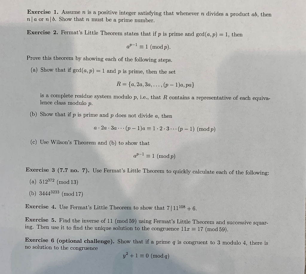 Solved Exercise 1. Assume n is a positive integer satisfying | Chegg.com