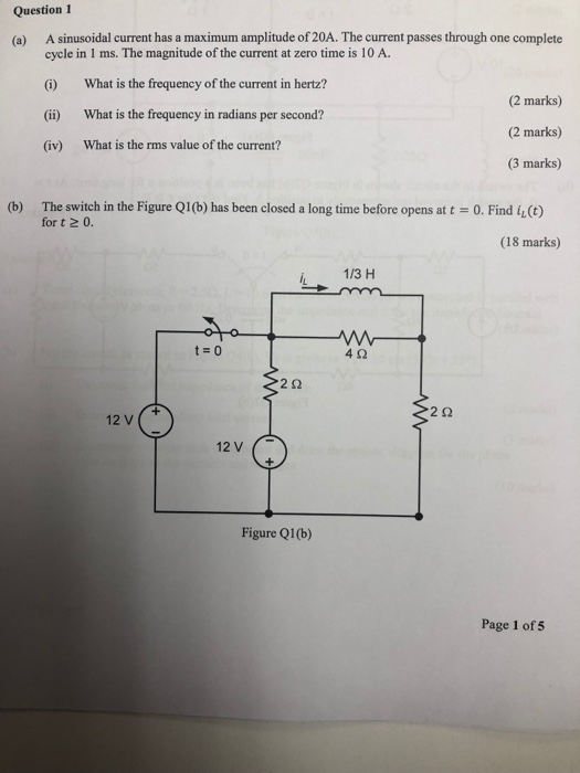 Solved Question 1 (a) A Sinusoidal Current Has A Maximum | Chegg.com