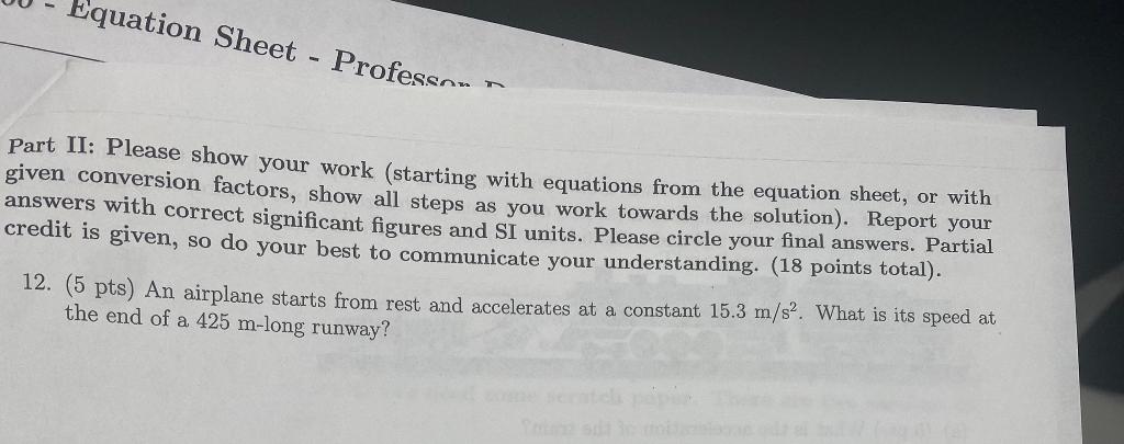 Solved Part II: Please show your work (starting with | Chegg.com