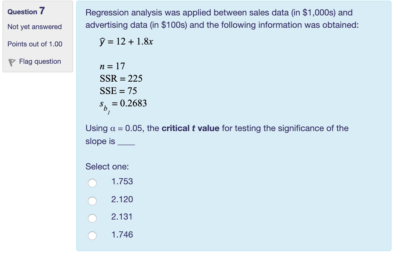 Solved Question 1 Using simple linear regression for a data | Chegg.com